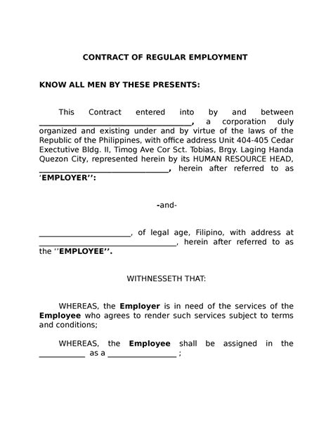 CONTRACT OF REGULAR EMPLOYMENT IN .